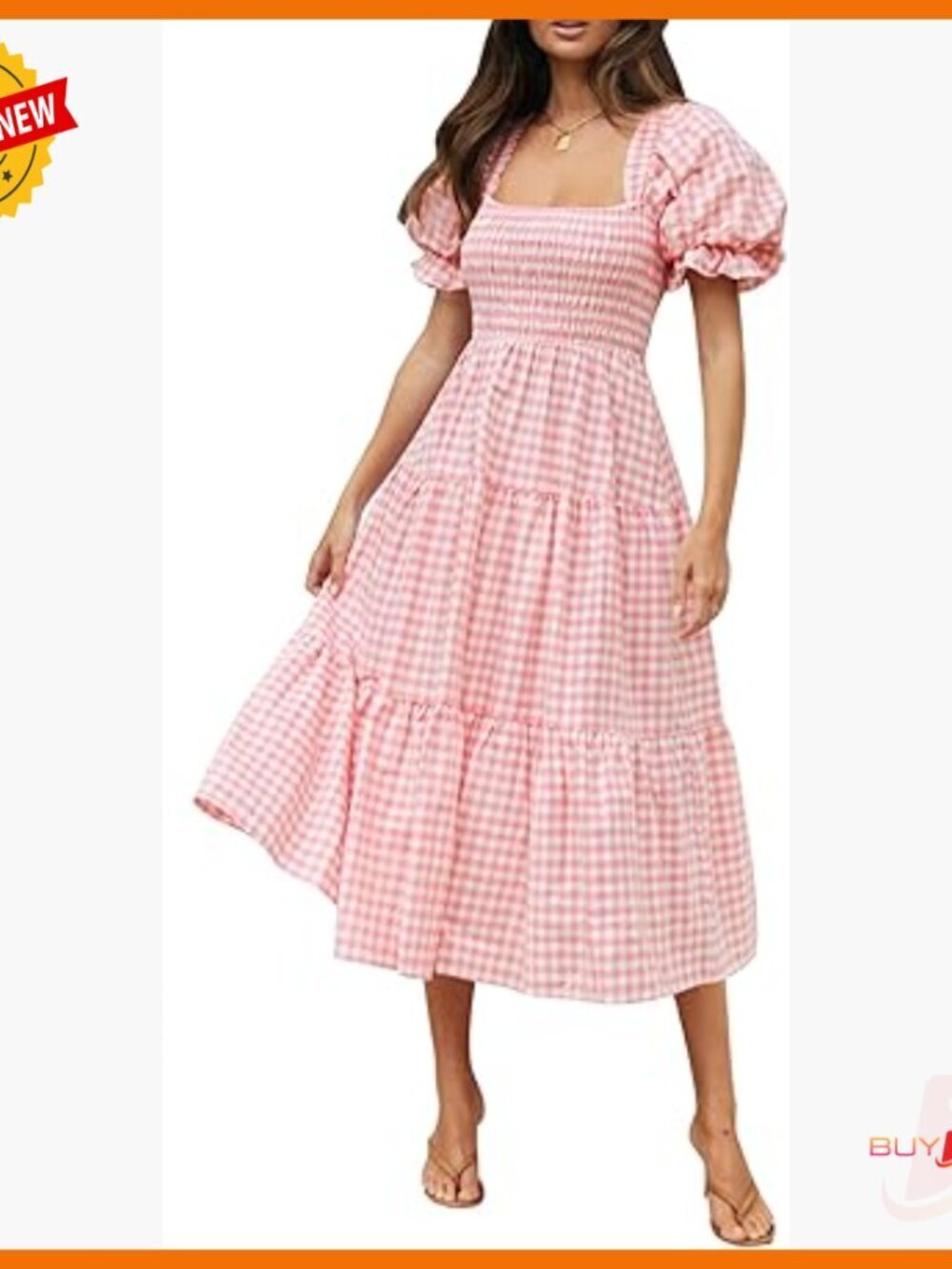 Puff Sleeve Ruffle Midi Dress Square Neck Bohemian Summer Beach